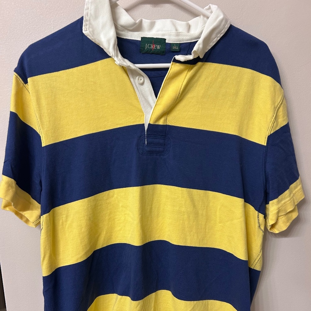 J. Crew Blue & Yellow Striped Rugby Polo Shirt, Size Large, Like New